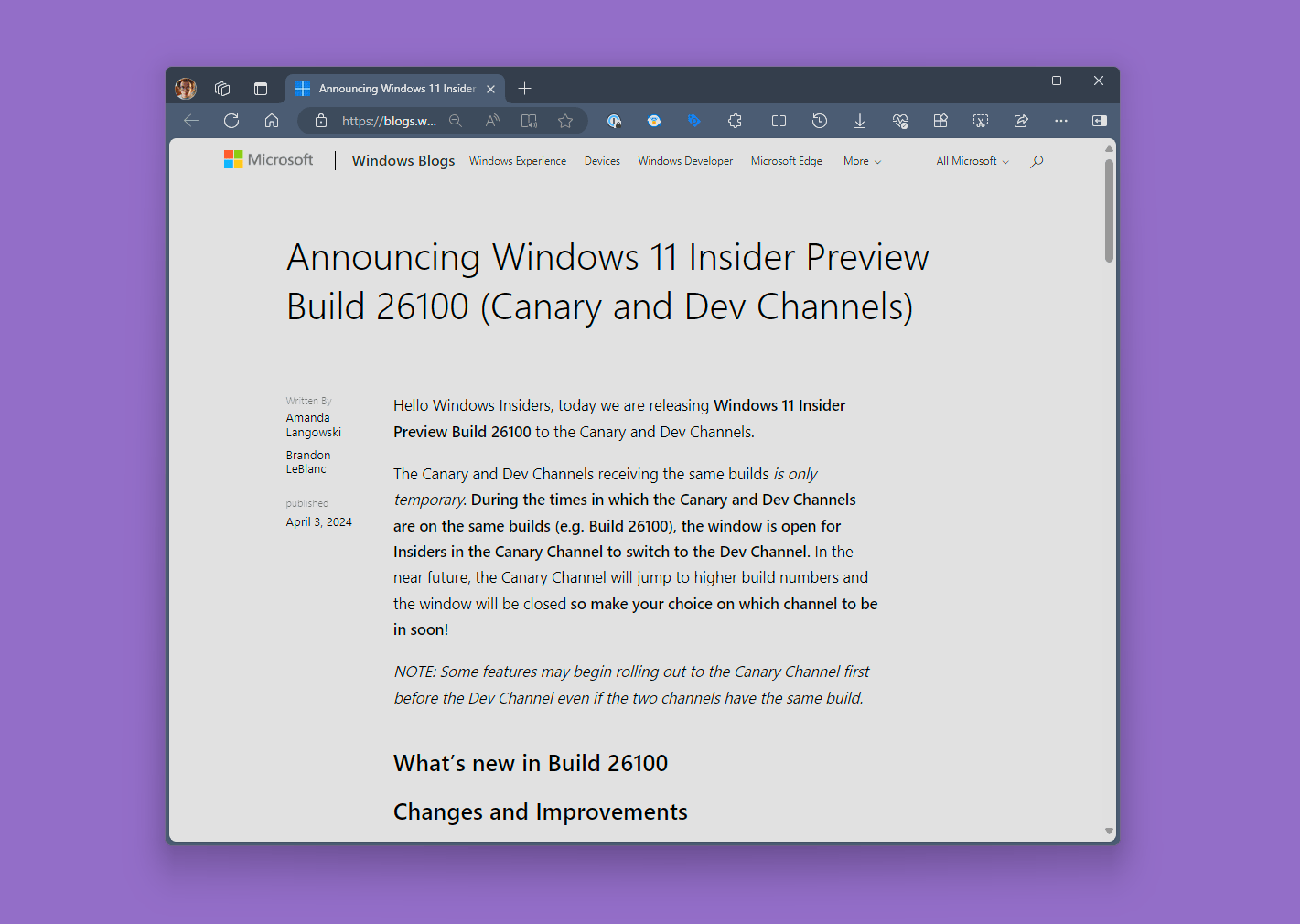 Microsoft announces release of Windows 11 Insider Preview Build 26100, offering a glimpse into the wild future of Windows